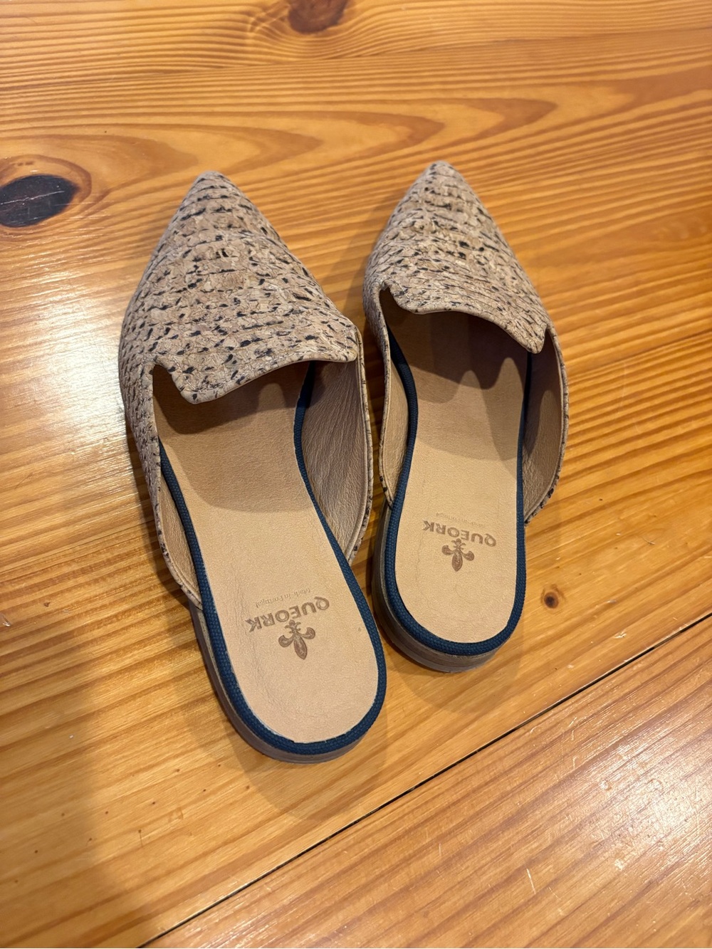 Textured Tan Pointed-Toe Slip-On Mules - Picture 3 of 5